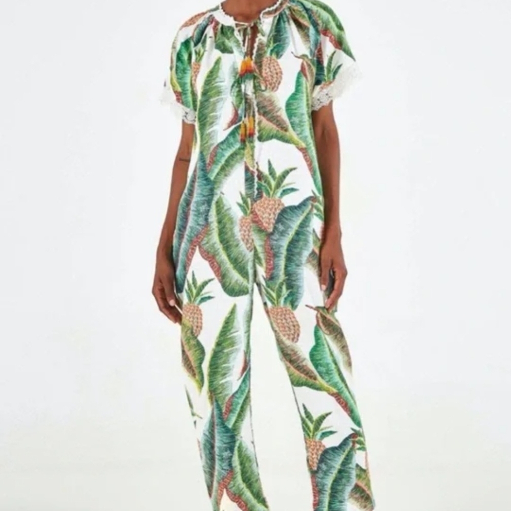 Tropical Leaf Print Jumpsuit